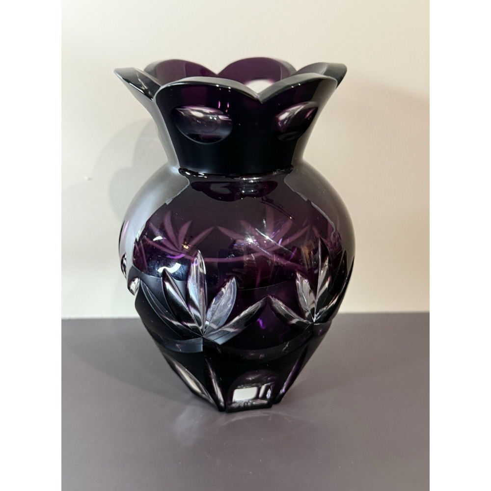 Purple Cut Glass Vase 5"